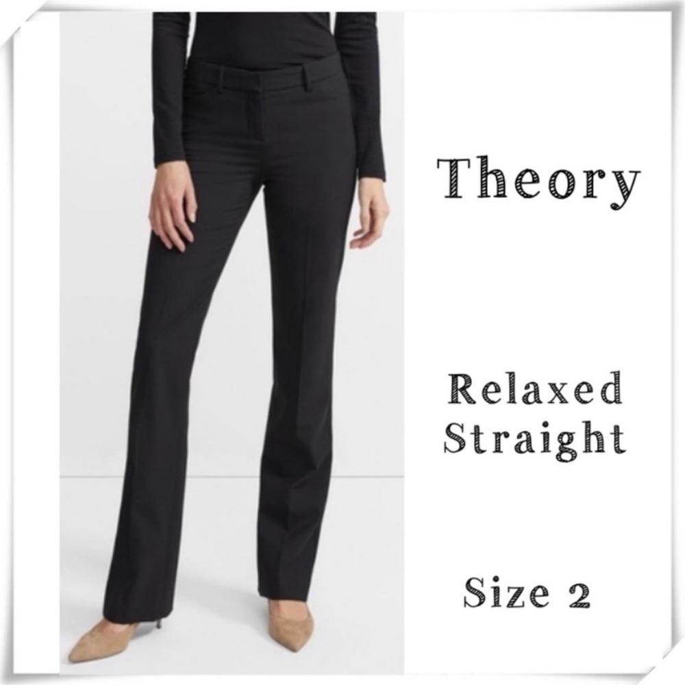 THEORY Wool Relaxed Fit Straight Trouser Pants In Black Size 2